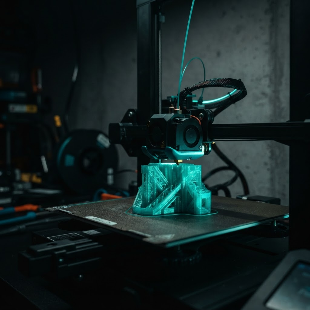 3D tiskárna při tisku detailního objektu